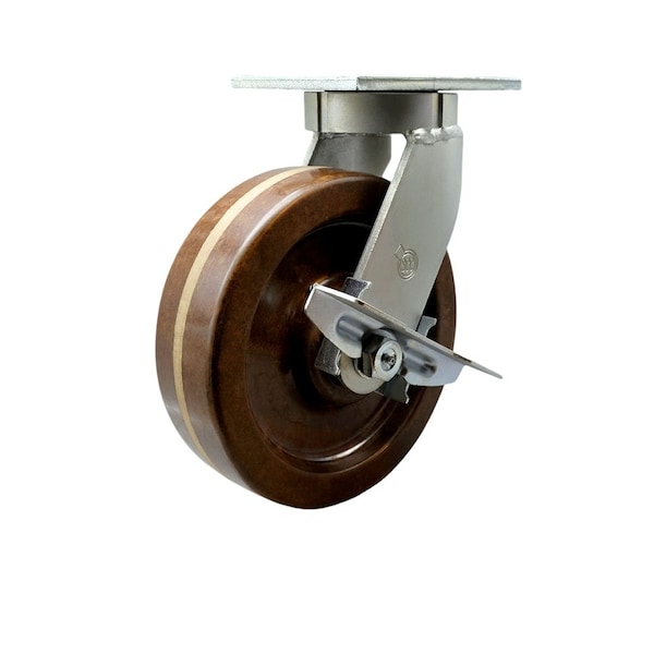 8'' Extra Heavy Duty High Temp Phenolic Wheel Swivel Caster with Brake